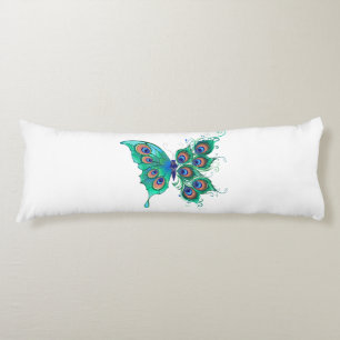 Coussins Longs Papillon aux plumes de paon vert