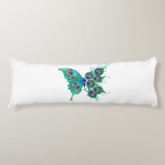 Coussins Longs Papillon aux plumes de paon vert (Devant)