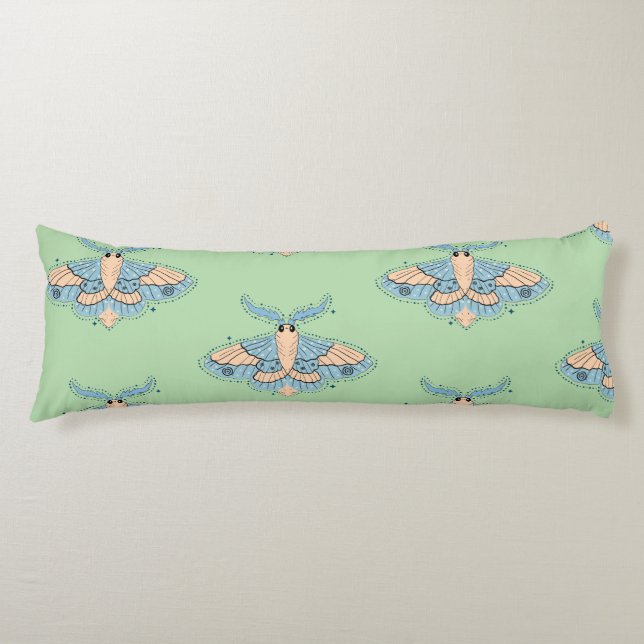 Coussins Longs Papillon Céleste Fantaisiste — Bleu Douce et Pêche (Devant)