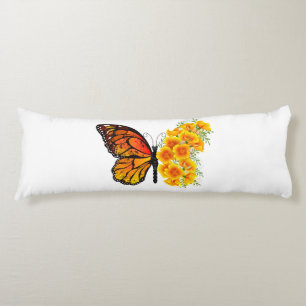 Coussins Longs Papillon Fleur avec Pavot de Californie Jaune