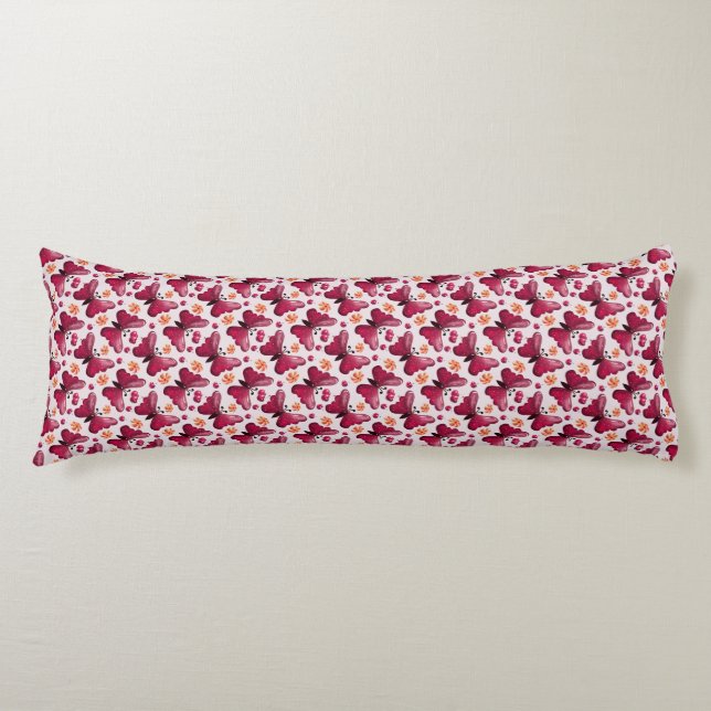 Coussins Longs Papillon Rose Cerise Motif Sans Couture (Devant)