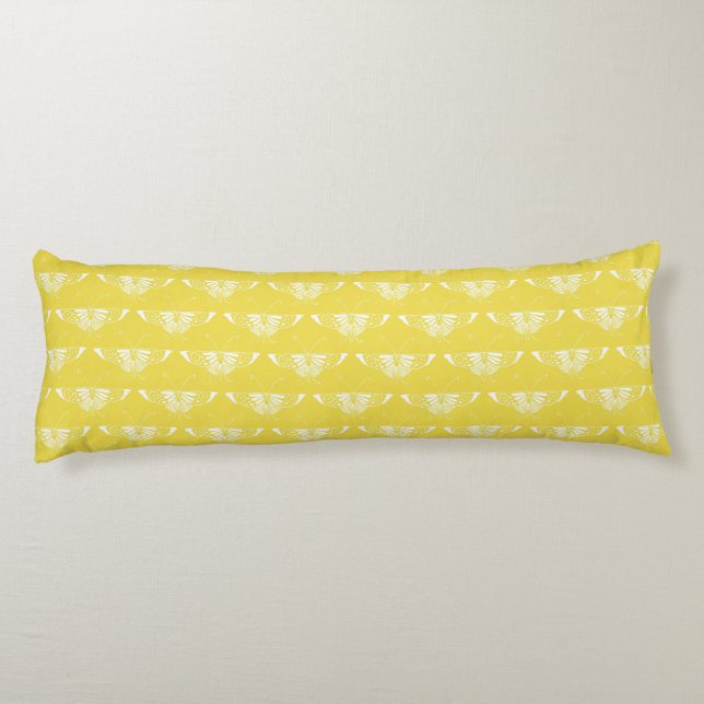 Coussins Longs Papillon stylisé Art Déco - jaune et blanc (Dos)