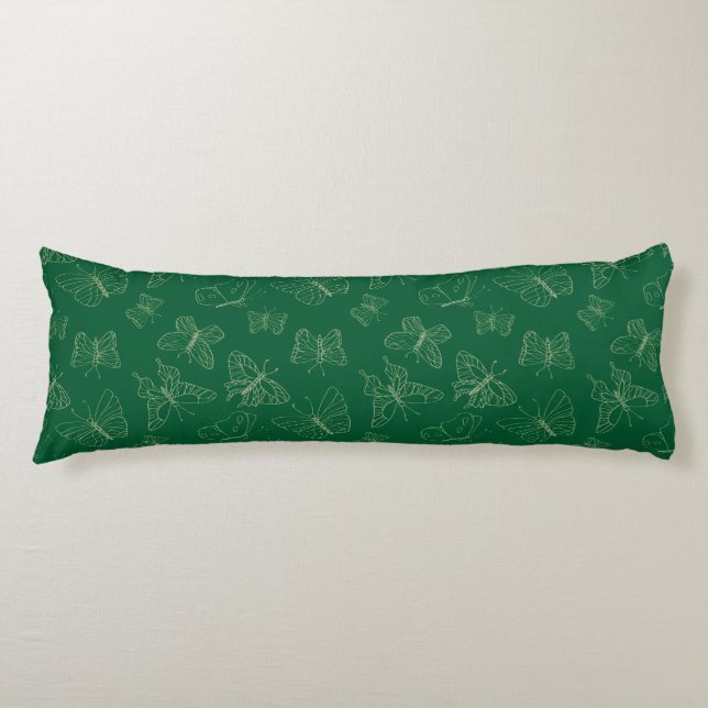 Coussins Longs Papillon vert foncé imprimé, inspiré par la nature (Devant)