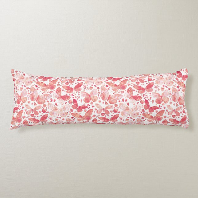 Coussins Longs Papillons Aquarelle Corail rose (Devant)