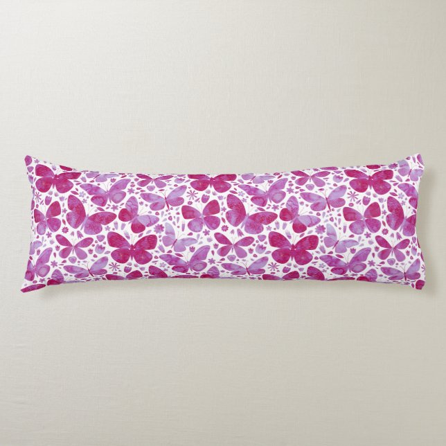 Coussins Longs Papillons Aquarelle Magenta Rose (Devant)