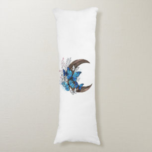 Coussins Longs Papillons bleus sur croissant en bois