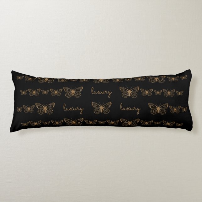 Coussins Longs Papillons de luxe Bohême Black Gold (Devant)
