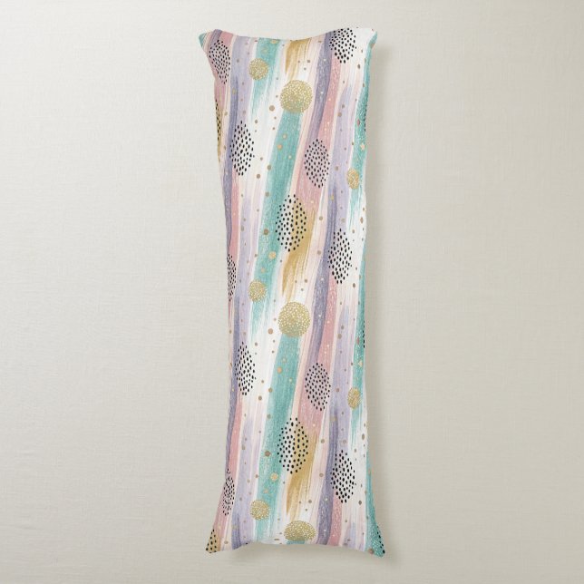 Coussins Longs Pastel Brushstroke & Gold Géométrique Abstrait (Devant (Vertical))