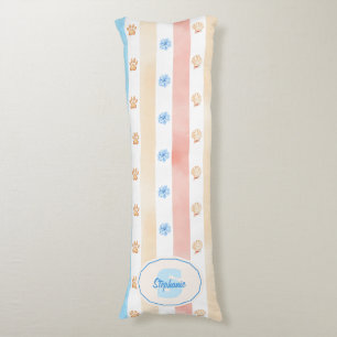 Coussins Longs Pastel Stripe - Empreintes de pattes, Fleur Bleue,