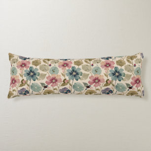 Coussins Longs Pastel Turquoise et Fleurs Mauve Vintage Moderne