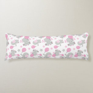 Coussins Longs Pattern of Elephants, Cute Elephants - Pink Gray