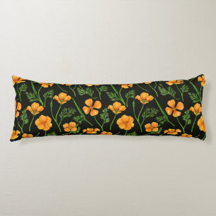Coussins Longs Pavot de Californie, fleurs d'été, orange wil