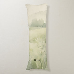 Coussins Longs Paysage à l'aquarelle Fleurs sauvages vert beige