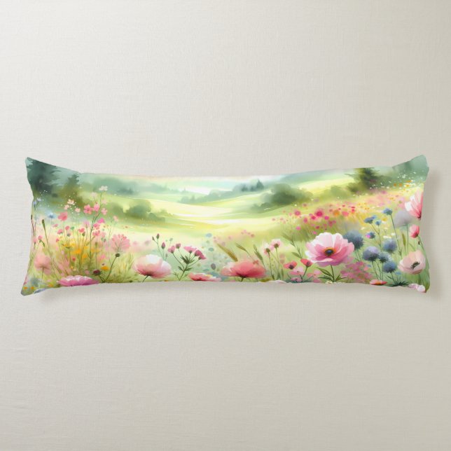 Coussins Longs Paysage de prairie fleurie pastel (Devant)