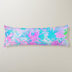 Coussins Longs Paysage d'hortensias bleu aqua et rose vif