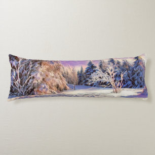 Coussins Longs Paysage hivernal avec arbres enneigés aquarelle