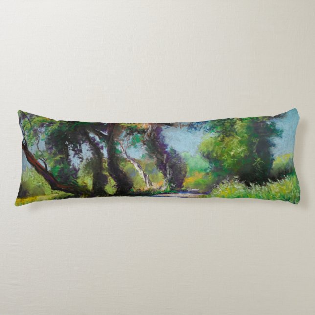 Coussins Longs Paysage Pastel d'Oliveraie Ensoleillée (Devant)