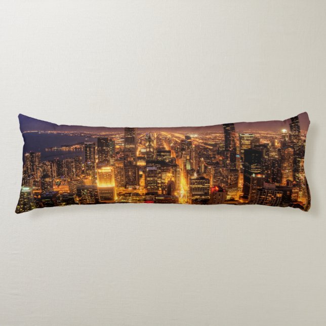 Coussins Longs Paysage urbain de nuit de Chicago (Devant)