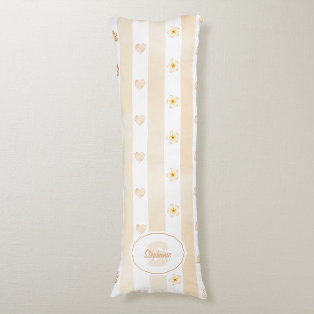Coussins Longs Pêche et Blancs - Coeurs, Fleur, Empreinte de patt (Devant (Vertical))