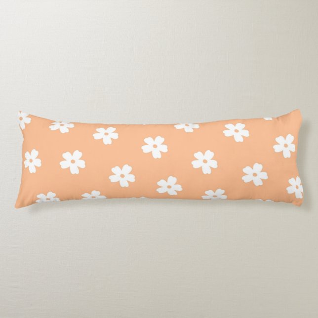 Coussins Longs Pêche Whimsical & Blanc Floral Retro, Gaie (Devant)