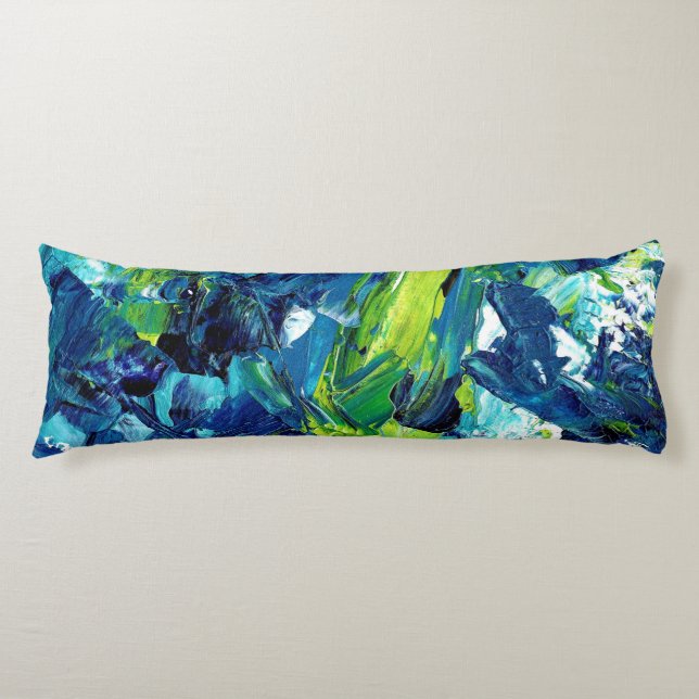 Coussins Longs Peinture acrylique abstraite en bleu (Devant)