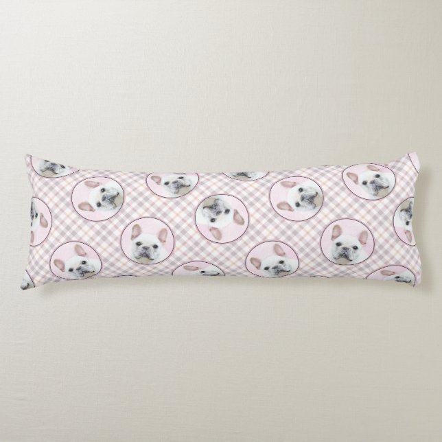 Coussins Longs Peinture Bouledogue Français Crème Blanche Art Chi (Devant)
