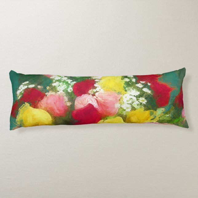 Coussins Longs Peinture Bouquet Rose - Jolie Art Fleur Originale (Dos)