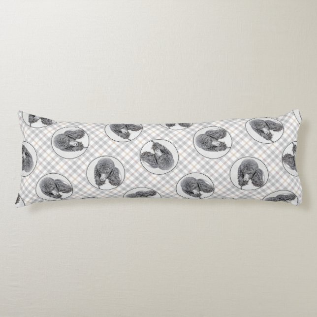 Coussins Longs Peinture Caniche Standard Parti Noir Blanc Art Chi (Devant)