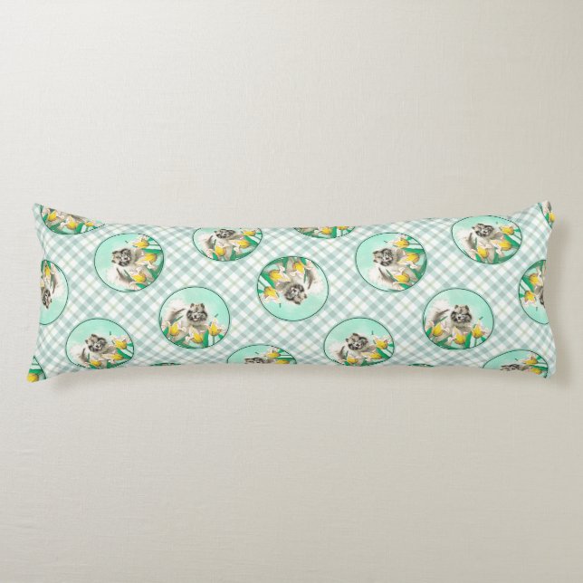 Coussins Longs Peinture de Keeshond dans les tulipes Joli Art Ori (Devant)