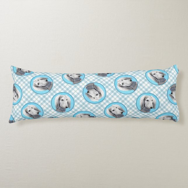 Coussins Longs Peinture de Saluki Argent Plumes art chien origina (Devant)