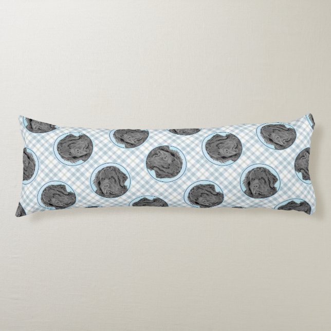 Coussins Longs Peinture de Terre-Neuve Chien Original Mignon Noir (Devant)