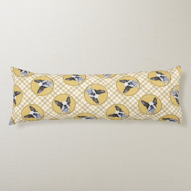 Coussins Longs Peinture de Terrier de Boston Noir et Blanc Art de (Devant)