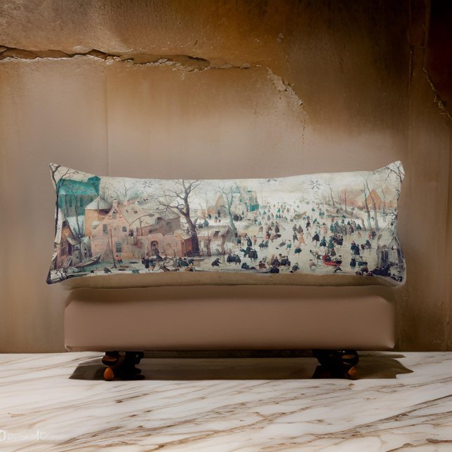 Coussins Longs Peinture d'une ville de Noël, patinage sur glace e (Créateur téléchargé)