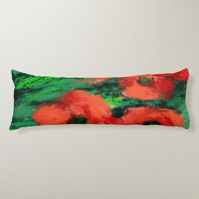 Coussins Longs Peinture florale de coquelicots rouges abstraits (Devant)