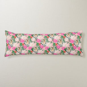 Coussins Longs Peinture florale de tigre rose blanc joli