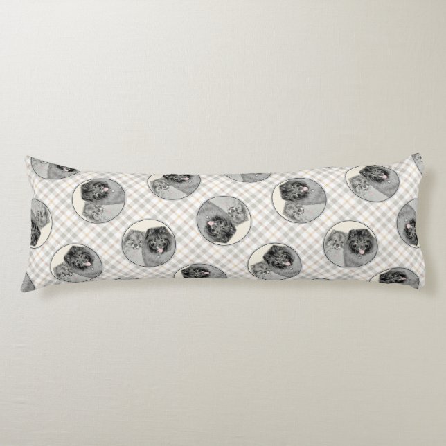 Coussins Longs Peinture Keeshond 2 Keeshonden Original Chien Art (Devant)