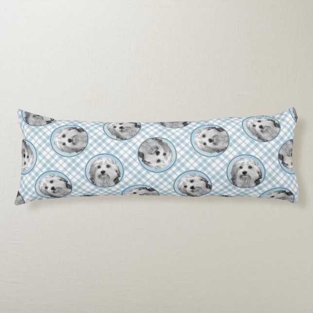 Coussins Longs Peinture Lowchen Argent et Crème Art original Chie (Devant)