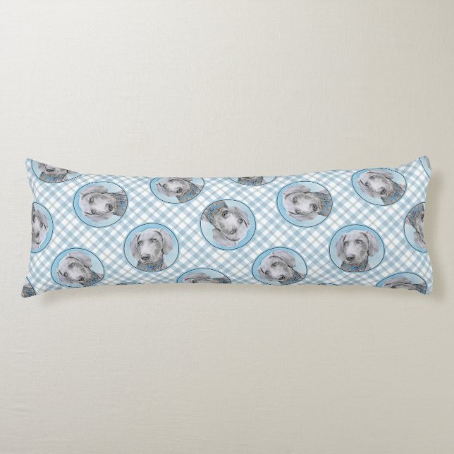 Coussins Longs Peinture Weimaraner Gris Argent Original Chien Art (Devant)