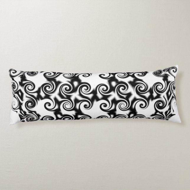 Coussins Longs Pentagone en volute noir sur blanc (Dos)