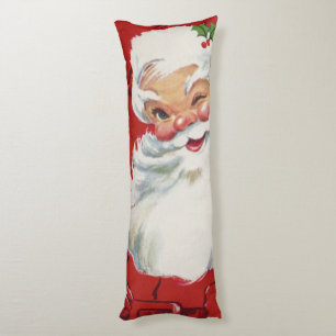 Coussins Longs Père Noël vintage de Noël, joyeux et clin d'œil
