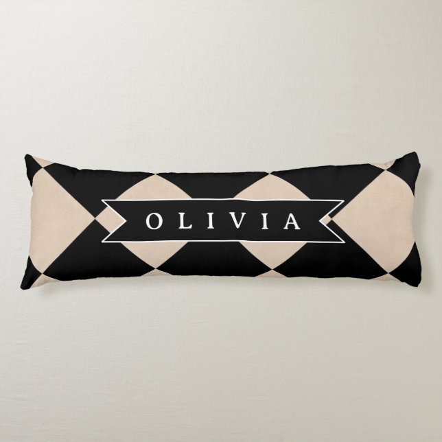 Coussins Longs Personalized Black Harlequin Checkered Diamond (Devant)