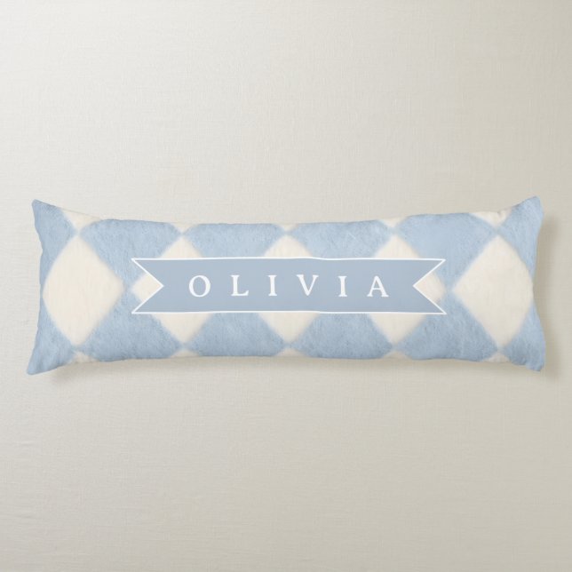 Coussins Longs Personnalisé Prépa Doux Bleu Flou Argyle Nom (Devant)