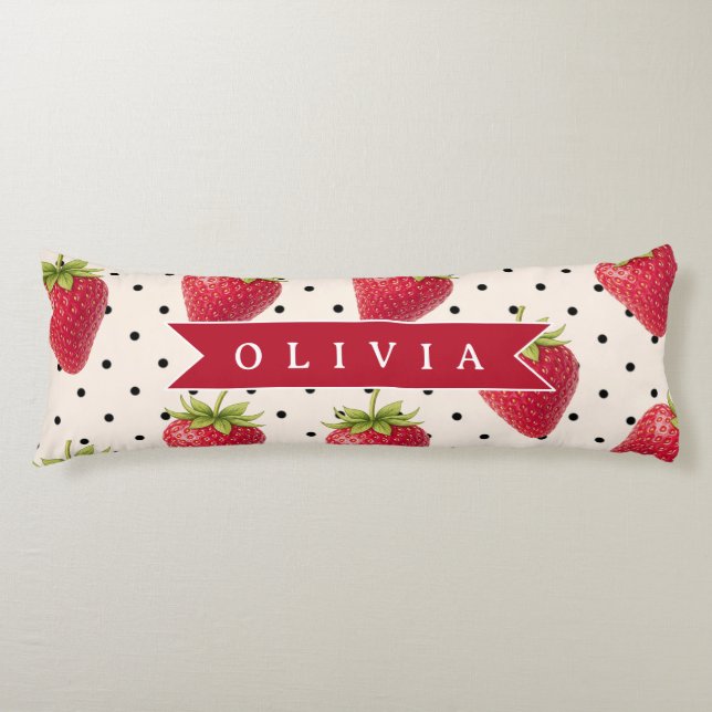 Coussins Longs Personnalisé Vintage Fraise Points Rouges Rétro (Devant)