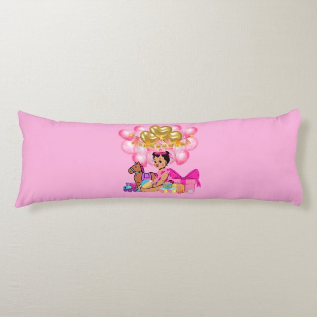 Coussins Longs Petite fille en rose (Devant)