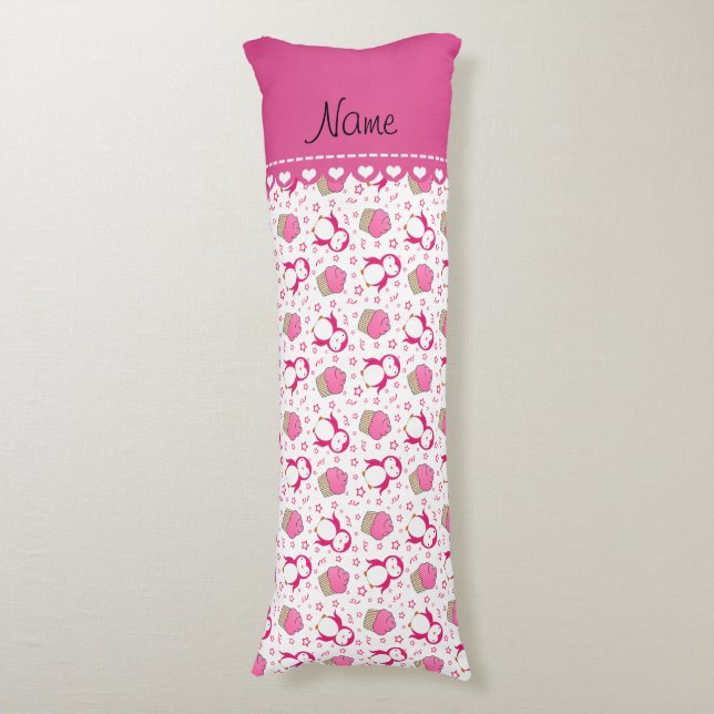 Coussins Longs Petits gâteaux roses blancs nommés personnalisés (Devant (Vertical))