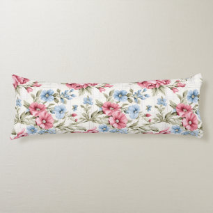 Coussins Longs Pétunias roses et marguerites bleu ciel