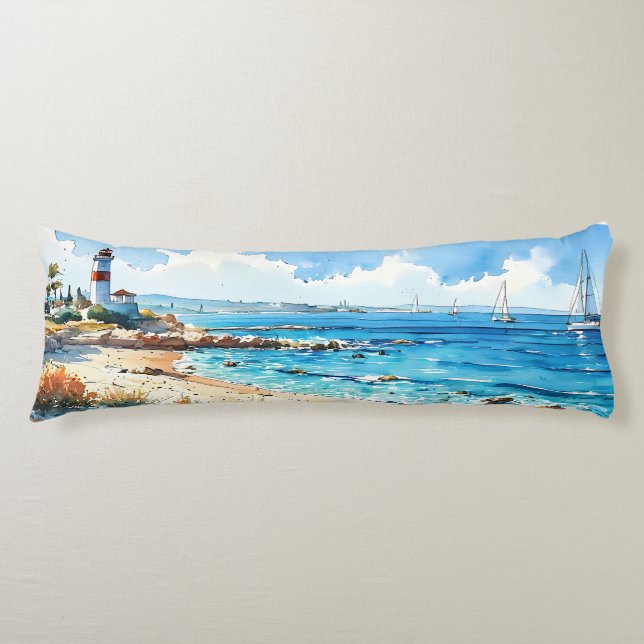Coussins Longs Phare méditerranéen et yachts Large Seascape (Devant)