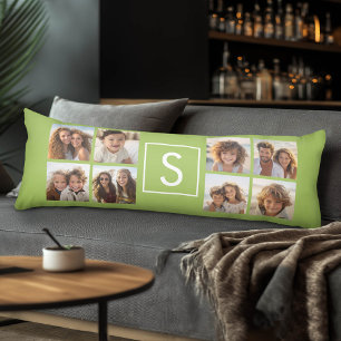 Coussins Longs Photo Collage personnalisé Monogramme - Vert chaux