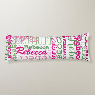 Coussins Longs Pink and Green Fun Name Collage Allover Motif