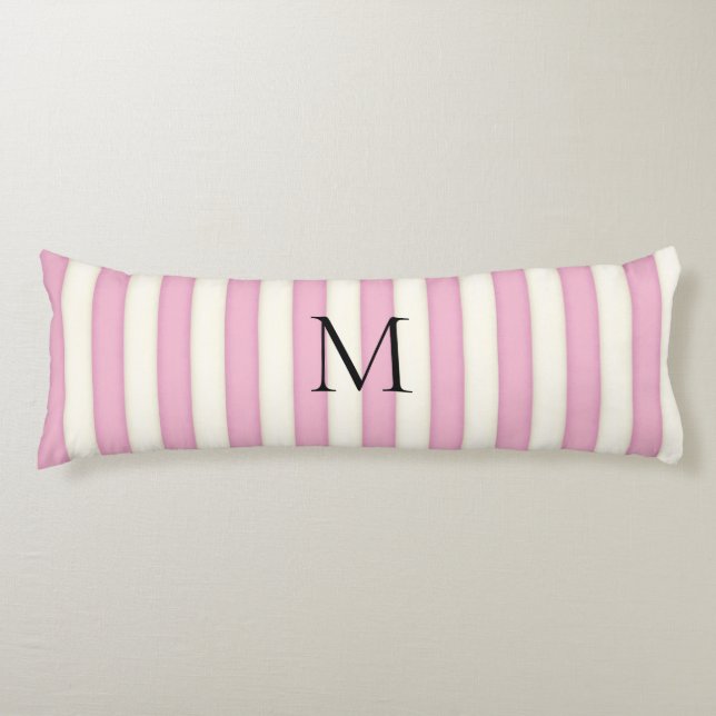 Coussins Longs Pink & Antique White Stripes Monogramme (Devant)